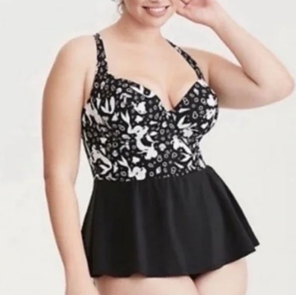 Torrid Women's Disney The Little Mermaid Black Peplum One Piece Swimsuit - Picture 1 of 16